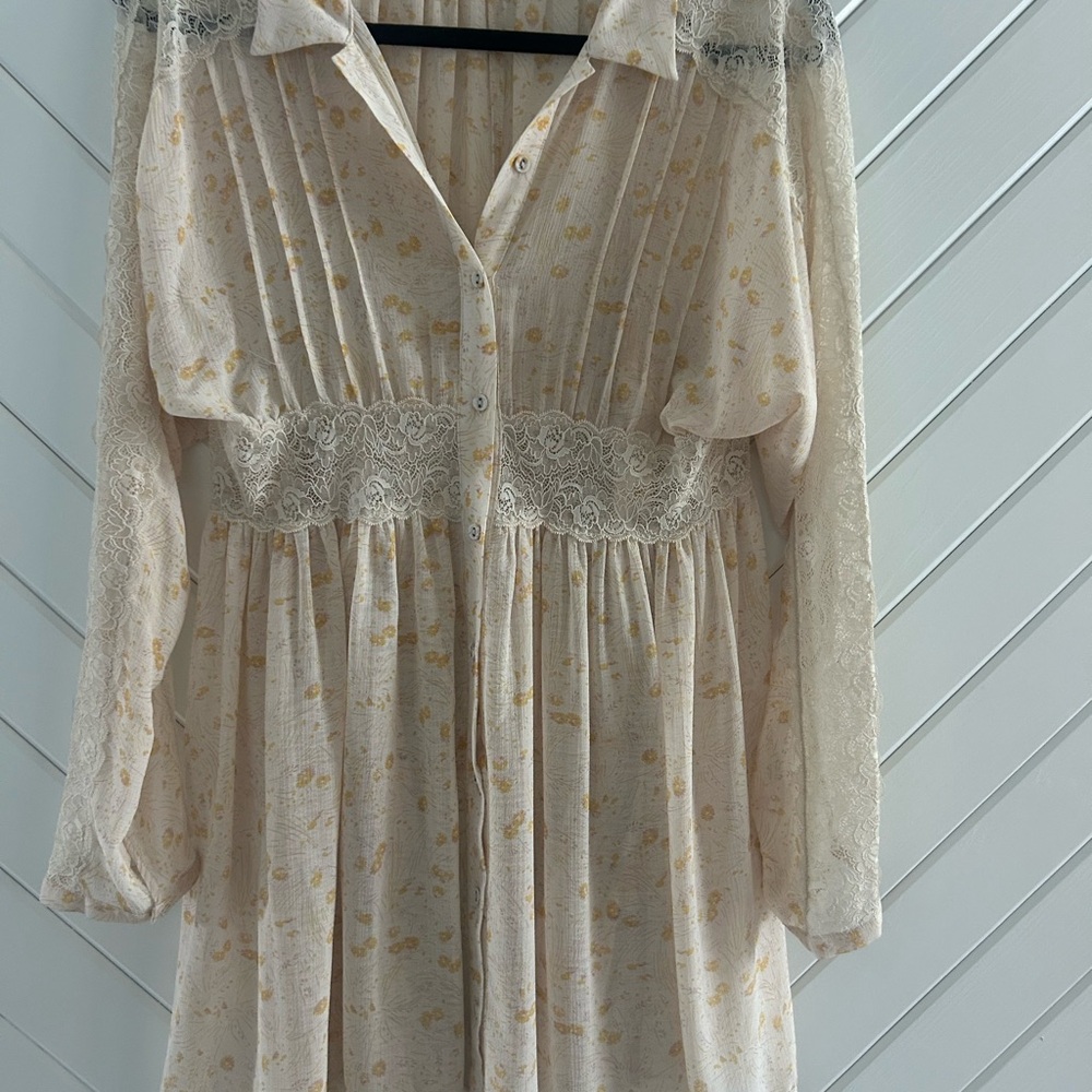 Cream and Yellow Lace Dress by FREE PEOPLE